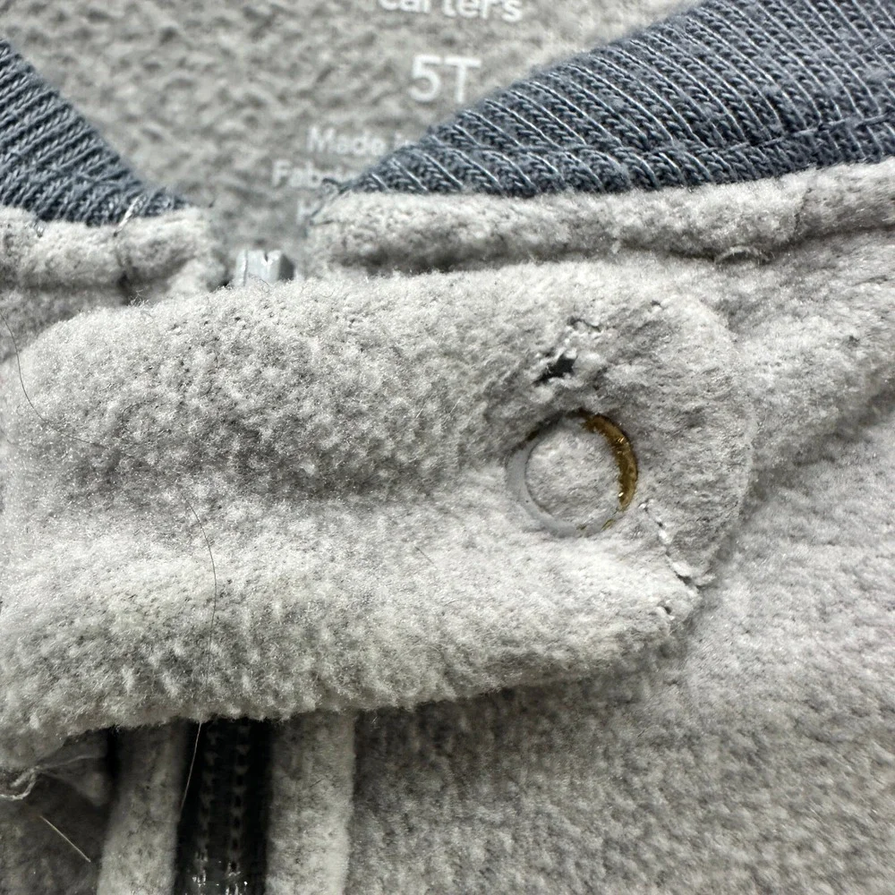 Carters One Piece Pajama Suit‎ Boys Toddler 5T Footed Gray Bear Full Zip